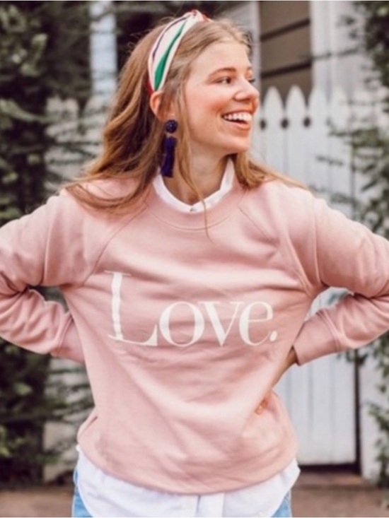 J. Crew Tops - J. Crew Pink "Love" Graphic Crew Neck Sweatshirt Medium EUC
